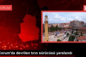 Çorum’un Alaca ilçesinde yem yüklü tır devrildi, şoför yaralandı
