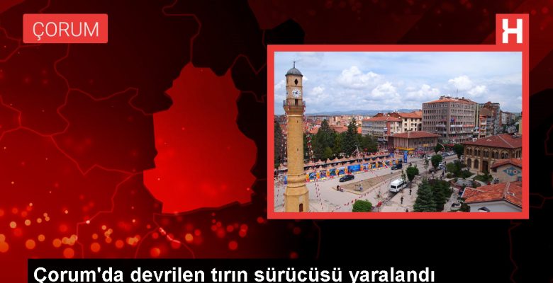 Çorum’un Alaca ilçesinde yem yüklü tır devrildi, şoför yaralandı